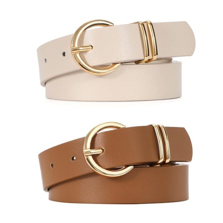 Dame Læder Bælter til Jeans Kjoler Mode Guld Spænde Dame Talje Bælte, 2 Pak
