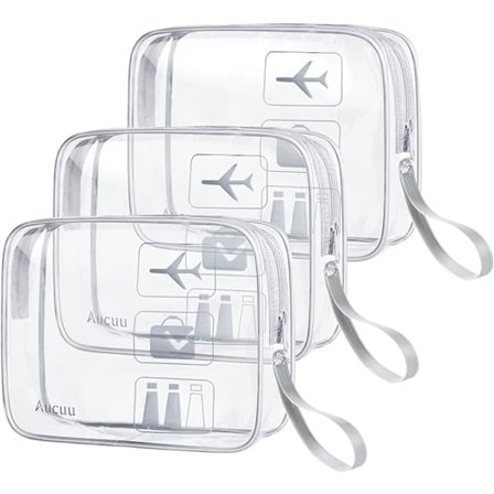 Gennemsigtig toilettaske, rejsesæt til fly, makeuptaske i vandtæt PVC til rejser, opbevaringstaske til rejser med fly, 3 stk.