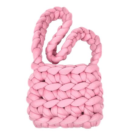 Ull Tote Bag Søt Håndvevd Skulderveske for Daglig Bruk Rosa