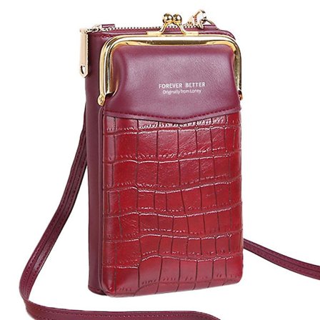 Pu Ny Mobiltelefon Väska Kvinna Präglad Krokodil Mönster Stor Diagonal Dragkedja Mobiltelefon Plånbok