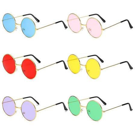 6 par runde hippieglassesøyne Fargerike retro hippieglassesøyne 60-talls stil sirkelglassesøyne for festfavoritter
