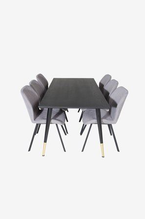 Venture Home - Spisegruppe Dipp med 6 stk. spisestoler Gemma - Svart - Spisegrupper - Fra Homeroom