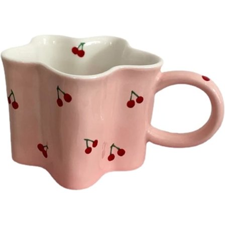 Kvinner Jenter Rosa Blomst Form Kirsebær Krus Keramisk Kaffekrus Vannkopp 350ml/12oz Søt Nyhet Vintage Gave