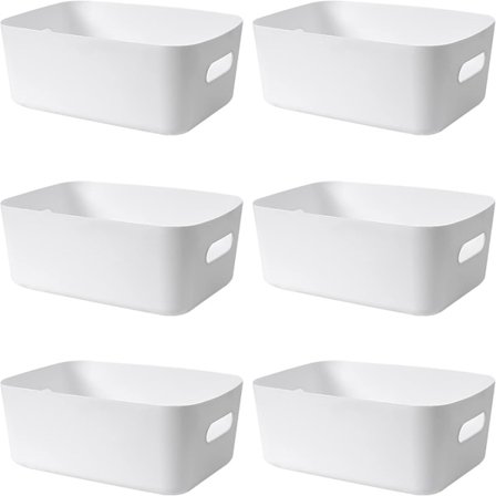 6 pakker plastik opbevaringskurve med håndtag, skabsopbevaringskasser til badeværelse, kontor, køkkenorganiseringsboks, hvid, 25 x 17,5 x 10 cm
