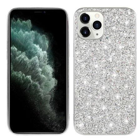 Fodral för iPhone 16 Silver Elektroplätering glitter Läder Grovt pulver diamantläder