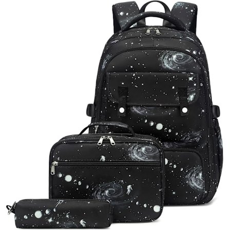 Createy Boys Ryggsäck, Galaxy Ryggsäck för Pojkar Skolväska Grundskoleväskor Tonårsryggsäck med Lunchväska Pennfodral