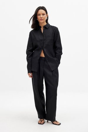 NA-KD Pantalon fuselé en lin à taille mi-haute - Pantalons en lin - Noir - EU 38