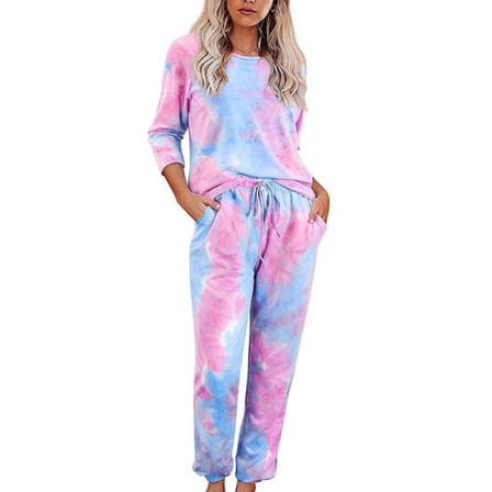 Damer Med Elastisk Midja Sleepwear Crew Neck Pyjamas Set