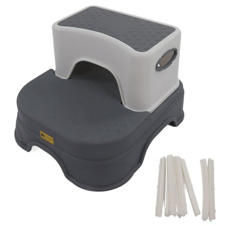 Lasten säädettävä 2-kerroksinen irrotettava jakkara, jossa on kaksinkertainen liukueste, levennetty pohja, ergonominen taapero, harmaa valkoinen