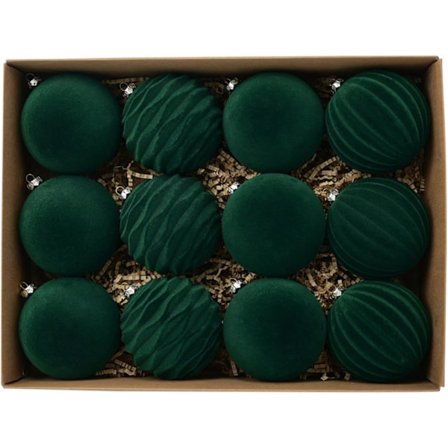 Julgranskulor i sammet, 12-pack, 8 cm, okrossbar julgransdekoration [JUN] Mörkgrön