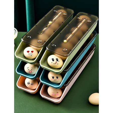 Automatisk rullande äggförvaringslåda, plastbehållare, kök, kylskåp, förvaringslåda, äggkorg, kartongbricka