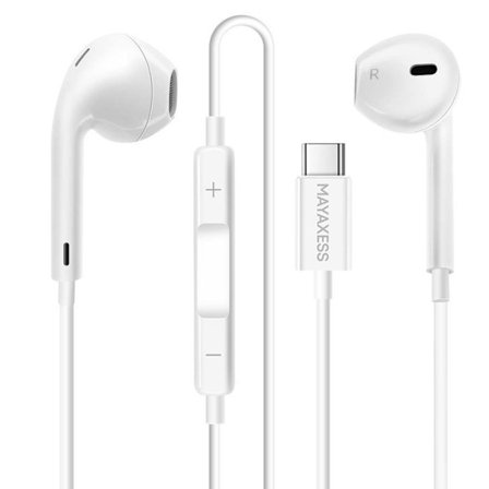 USB-C Langat Korvakuulokkeet - MAYAXESS - Valkoinen - Sisäänrakennettu mikrofoni - Optimaalinen mukavuus - Yhteensopiva Samsung Galaxy S25:n kanssa