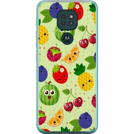 Kompatibelt Mobildeksel til Motorola Moto G9 Play Fargerik frukt miks med ananas, jordbær, melon, kirsebær og blåbær leken design med sommerlig energi
