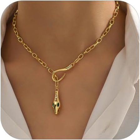 Guld Slange Choker Halskæder til Kvinde Halskæde Guld Slange Lariat Halskæde Y-Dyr Halskæde Rhinestone Slangehoved Cubansk Led Kæde Halskæde (guld)