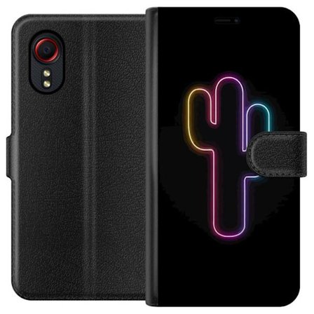Kompatibelt Lommeboketui til Samsung Samsung Galaxy Xcover 5 Neonillustrasjon av kaktus i rosa og blått lys mot mørk bakgrunn