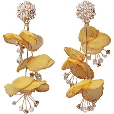 Lange Blomster Perle Vand Diamant Lange Kvast Øreringe Vedhæng Perle Øreringe Blonder Håndlavede Overdrevne Kvast Damer Store (Gul)