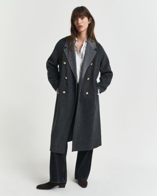 GANT - Rutete håndsydd kåpe i ull til dame charcoal melange