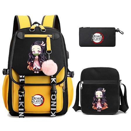 3 kpl Kamado Nezuko Demon Slayer -reppuja tytöille Anime koululaukku teini oppilas kangas kannettava reppu naisten reppu 5000741