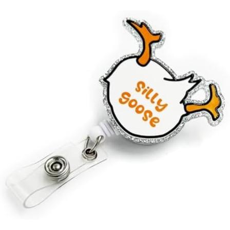 Retrakterbart Badge-Hjul med ID-Klipp Gås Badge-Hjulshållare Rolig Söt Akryl Badge-Tillbehör för Sjuksköterska Kontorsarbetare