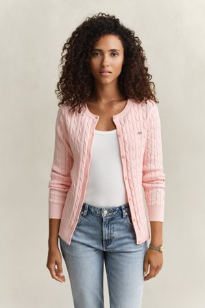 GANT Damen Strickjacke mit Zopfmuster (XXL) Rosa