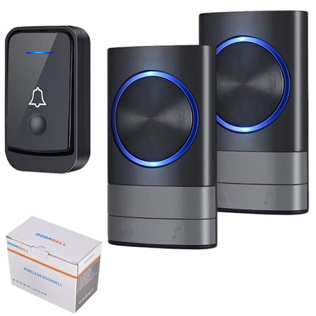 Trådløs dørklokke vandtæt væg med høj klokke LED-blink, med 1 sender og 2 modtagere