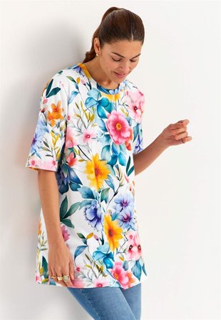 Cellbes of Sweden - Jerseytunika i kraftig bomuldsjersey i multi / blomstret til damer i størrelse 54/56