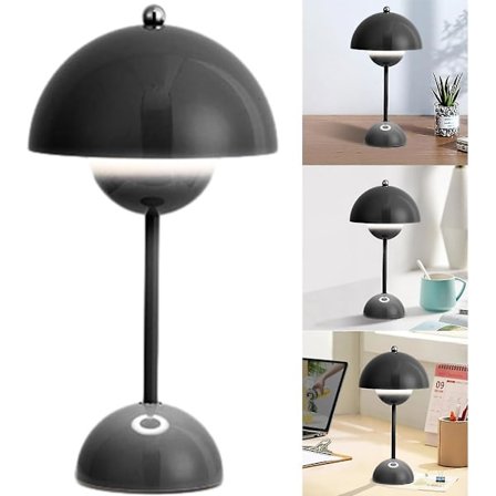 Nordisk Stil Svampebordlampe, Genopladelig Bud Macaron Lampe Vintage Touch Dæmpbar 3 Farve LED Lys, Soveværelse, Skrivebordsdekoration, Natbord (FMY)