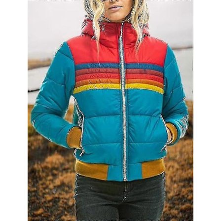 Stribet Hætte Vinter Dunjakke Casual Pufferjakke til Kvinder