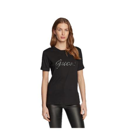 Guess, Guess SS CN Nichita T-Shirt Dames Black Zwart, Dames, Maat:M