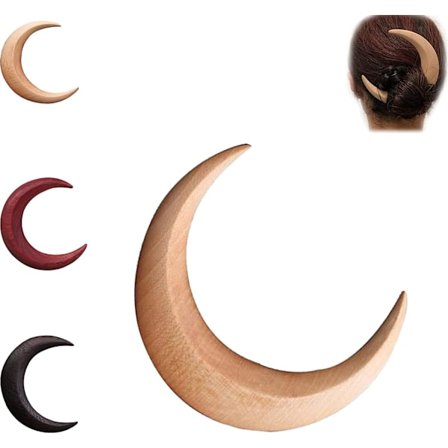 Håndlavet halvmåne hårgaffel, træ halvmåne hårnål måne hårnål, måneform hår