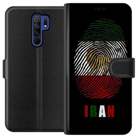 Yhteensopiva Lompakkokotelo Xiaomi Redmi 9 Sormenjälkien muoto kuten Iranin lippu, jossa leijonamotivit mustalla dramaattisella taustalla