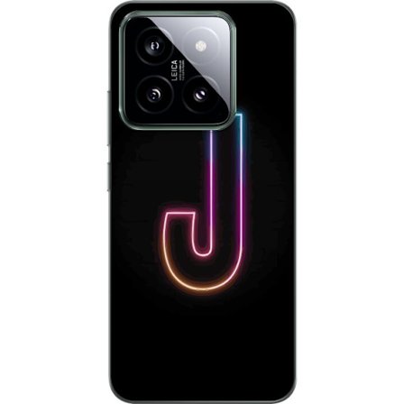 Kompatibel Mobilcover til Xiaomi Xiaomi 14 Minimalistisk neonbogstav J i farveskiftende lys mod sort baggrund