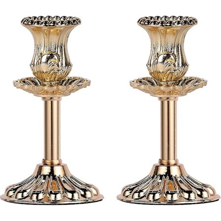 Kultaiset kartio-kynttilänjalat, 2 kpl, Premium-kultaiset kynttilänjalat, joissa ylellinen kaiverrettu Aulic-kuvio (kultaiset kukat x 2)