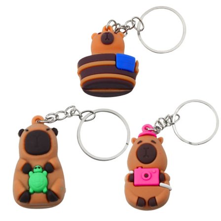 Capybara nøglering med skildpadde og kamera i badekar