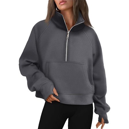 Damegensere Halv Glidelås Cropped Pullover Fleece Kvart Glidelås Hettegensere Høstantrekk Klær Tommelhull