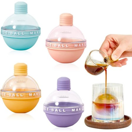 4-pak Silikone Sfære Isboldforme med Låg - 2,5 Tommer Runde Isforme til Whiskey Cocktails, Kaffe & Drikkevarer, Genanvendelige & Nemme at Frigøre