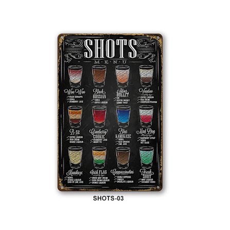 2 stk Vintage Bar Metallsilt (SHOTS) Jern Klassisk Cocktail Oppskrift og Shot Meny Skilt, Vintage Dekor Holdbar Vintage Metallplakat for Veggmaleri 
