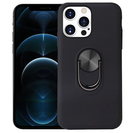 iPhone 13 Pro Max Finger Ring TPU Hybrid Case Kickstand - Black