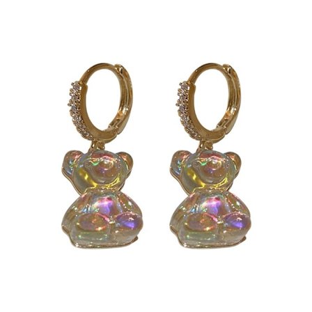 Akrylörhängen med liten björn och mikrozirkoner - söta och roliga