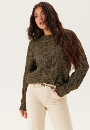 Pieces - Pcnina Ls O-neck Knit - Forest Night - Kläder - - Bubbleroom