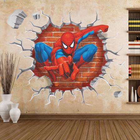 3D tredimensionelt Spider-Man vægklistermærke til børns soveværelse og stue - aftagelig dekoration 45*50cm