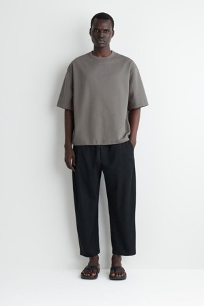 COS Men's Oversized Nylon-Panelled T-Shirt in Brown