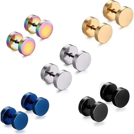 5 Par Rustfrit Stål Runde Sølv Guld Creole Håndvægt Propper Skrue Øreringe Mænd Kvinder Clip On Fake Gauges Ørering 8MM