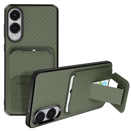 Coque Carbon til Samsung S25 Edge Silikone Kortholder Støtte Kaki
