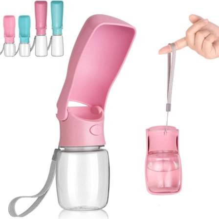 Taitettava koiran vesipullo, koiran matkavesipullo (Pinkki 350ml)