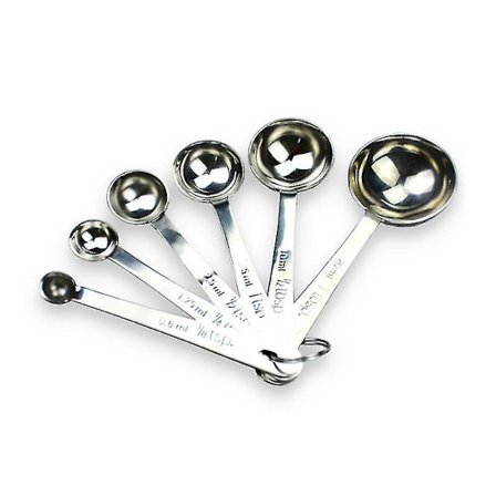 5 sett Måleskjeer i Rustfritt Stål, 6 Størrelser