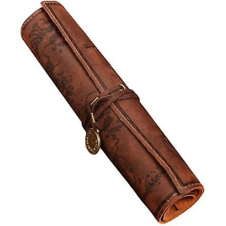 Rullepennveske i PU-lær, Vintage Kreativ Kart Blyantveske, Glatt Deksel