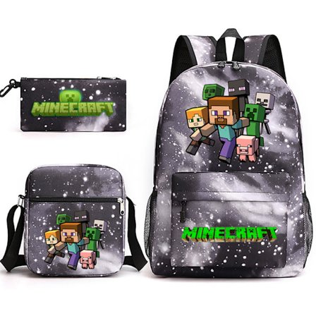 Minecraft 3-delars Set Ryggsäck Mochila Barn Kapacitetsväskor-3