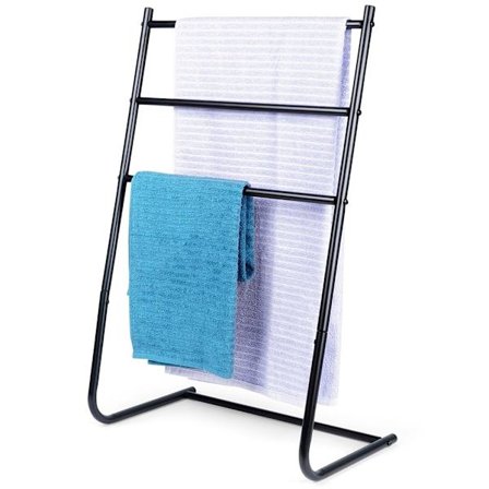 Fritstående sort håndklædeholder med tre tværstænger