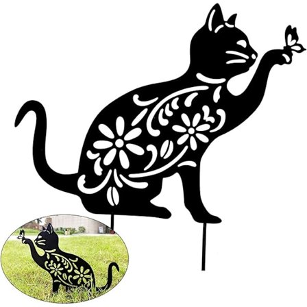 Dewenwils Katt Trädgårdsdekoration, Metall Svart Kattdekoration, Utomhus